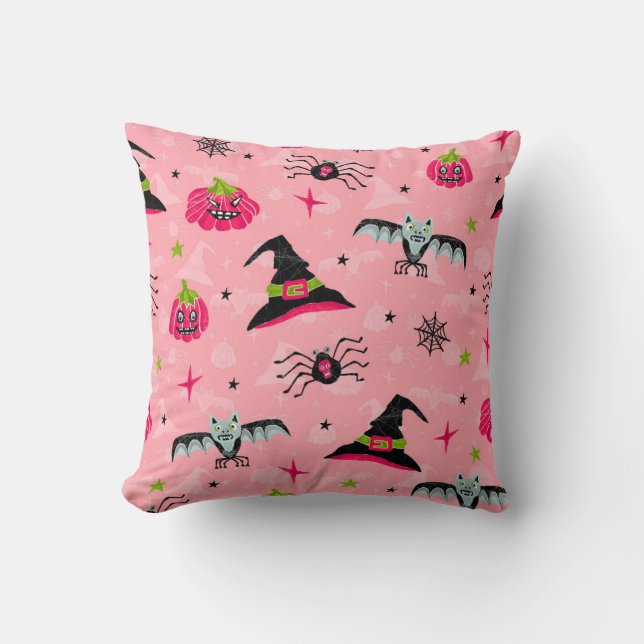 Halloween pumpkins, bats: seamless background. throw pillow (Front)