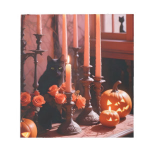 Halloween Pumpkins Candles Cute Spooky Festive Art Notepad