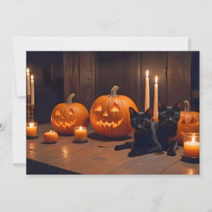 Halloween Pumpkins Cat Cute Spooky Festive Magic Invitation