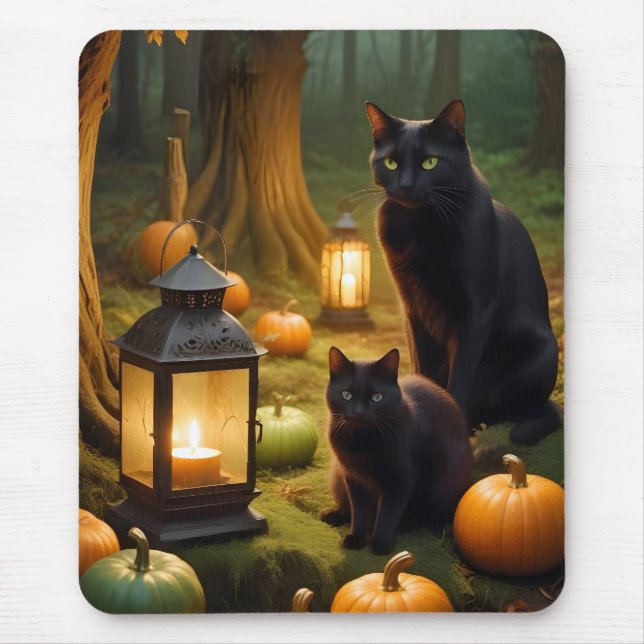 Halloween Pumpkins Cat Cute Spooky Festive Magic Mouse Pad (Front)