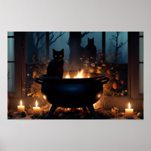 Halloween Pumpkins Cat Cute Spooky Festive Magic Poster