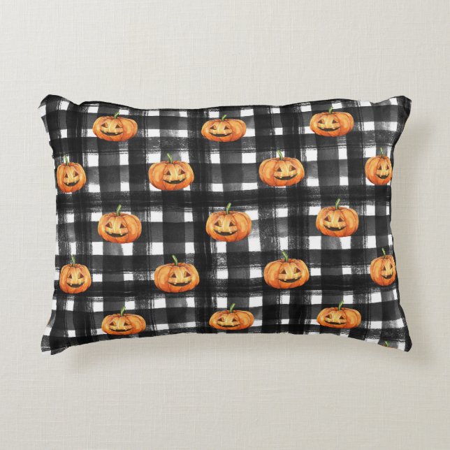 Halloween Pumpkins: Chequered Charm. Accent Pillow (Front)