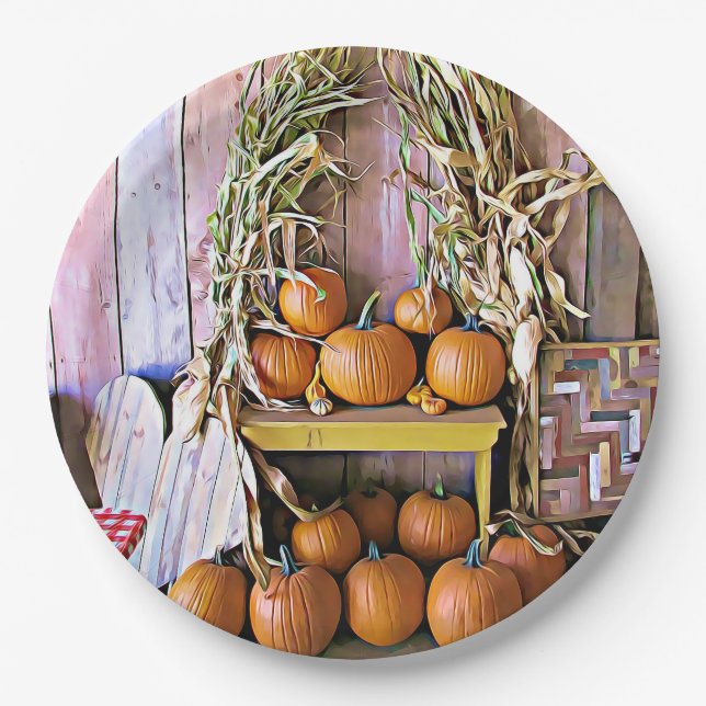 Halloween Pumpkins Display Party Paper Plates (Front)