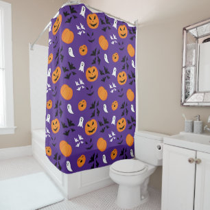 Halloween pumpkins ghosts bats fun purple pattern
