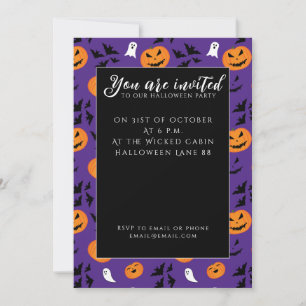 Halloween pumpkins ghosts bats fun purple pattern invitation
