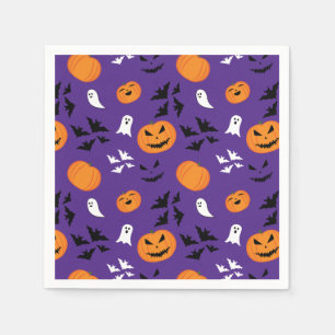 Halloween pumpkins ghosts bats fun purple pattern napkin