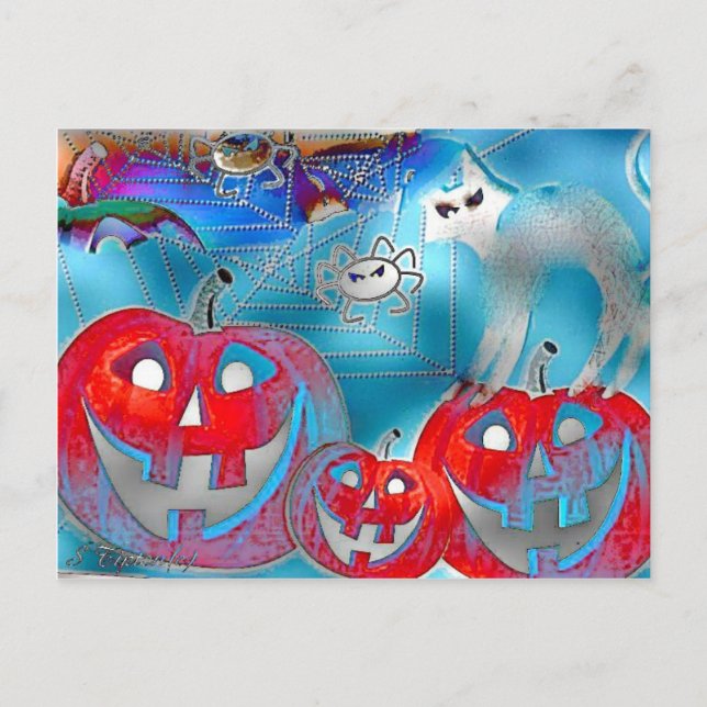 Halloween Pumpkins Gimp Art Postcard (Front)