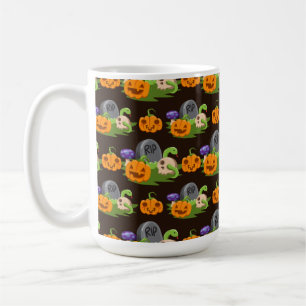 HALLOWEEN PUMPKINS GRAVE STONES SKULLS SNAKES COFFEE MUG