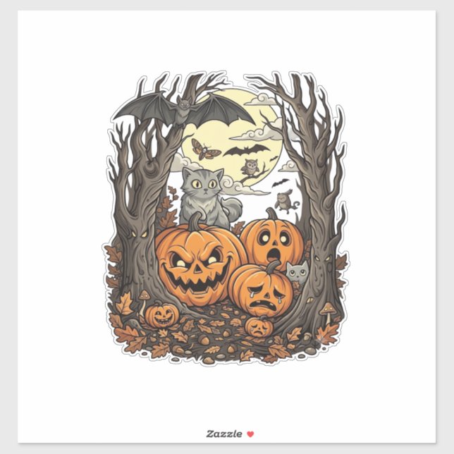 Halloween Pumpkins Grey Cat Bat Full Moon Woods (Sheet)