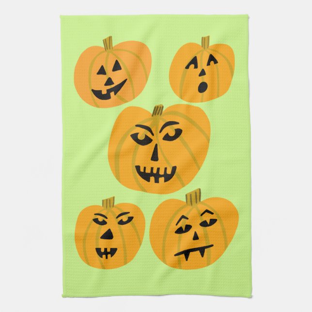 Halloween PUMPKINS Jack-O-Lanterns Kitchen Towel (Vertical)