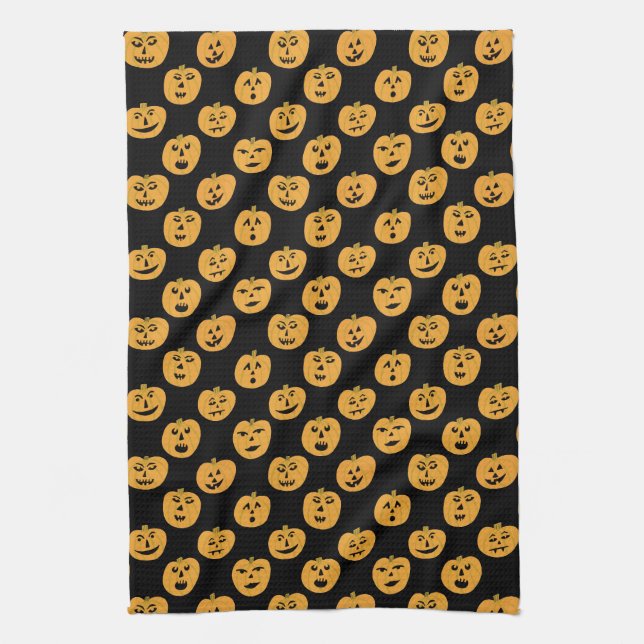 Halloween PUMPKINS Jack-O-Lanterns Kitchen Towel (Vertical)