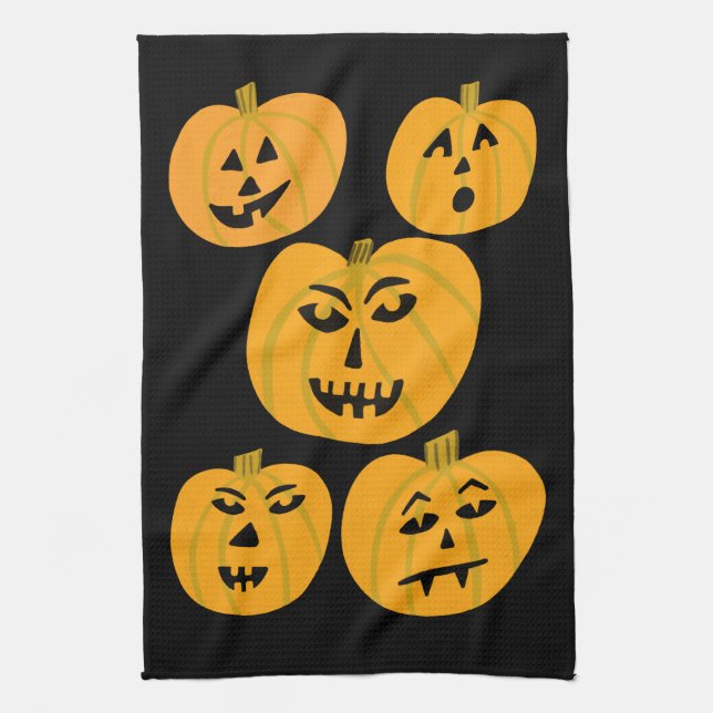 Halloween PUMPKINS Jack-O-Lanterns Kitchen Towel (Vertical)