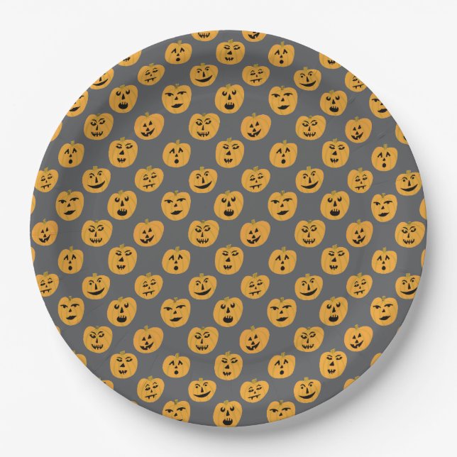 Halloween PUMPKINS Jack-O-Lanterns Paper Plate (Front)