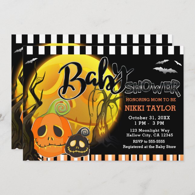 Halloween Pumpkins Moonlight Baby Shower Invitation (Front/Back)