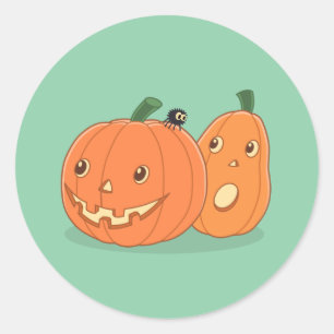 Halloween Pumpkins on Green Classic Round Sticker