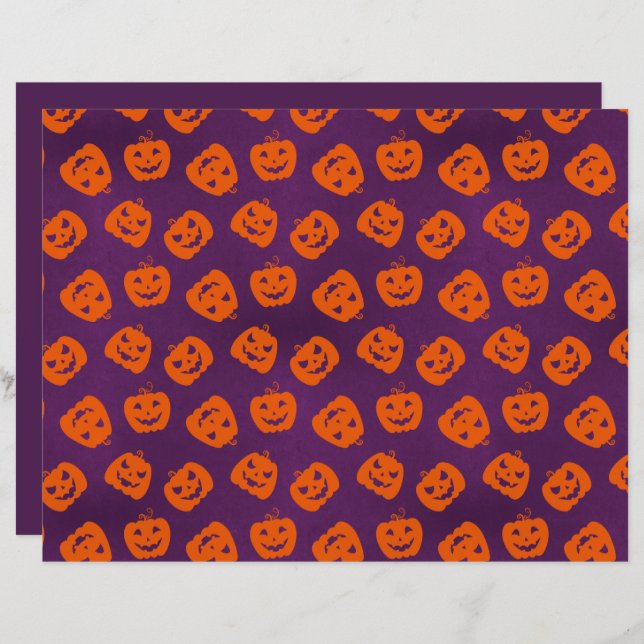 Halloween Pumpkins on Purple Background Pattern (Front/Back)