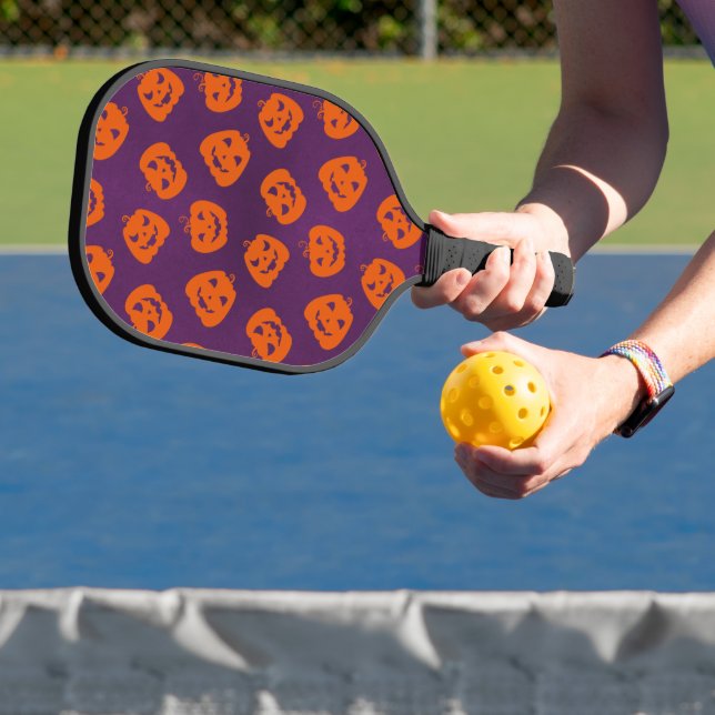 Halloween Pumpkins on Purple Background Pattern Pickleball Paddle (Insitu)