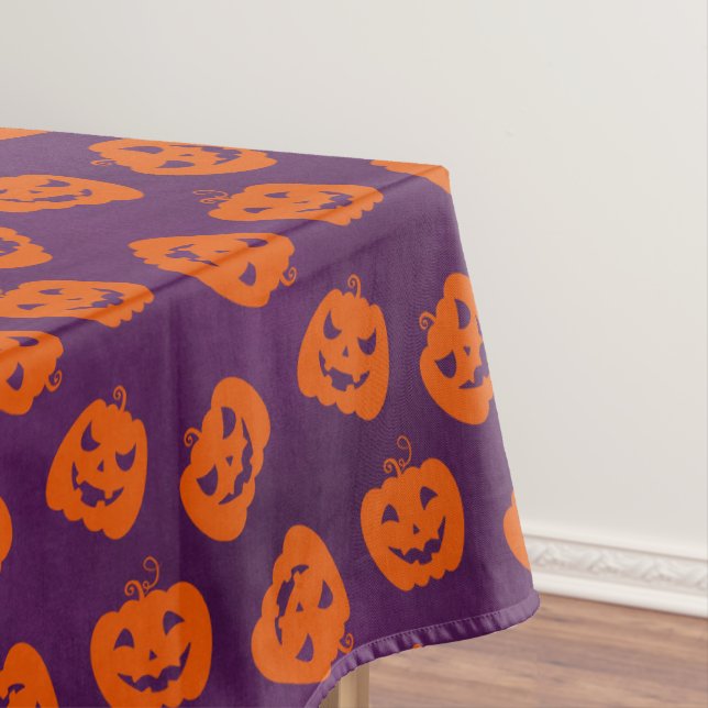 Halloween Pumpkins on Purple Background Pattern Tablecloth (In Situ)