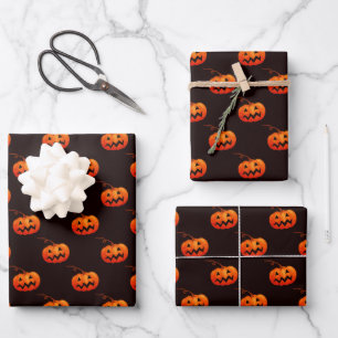 Halloween Pumpkins, Orange Pumpkins Trick Or Treat Wrapping Paper Sheet