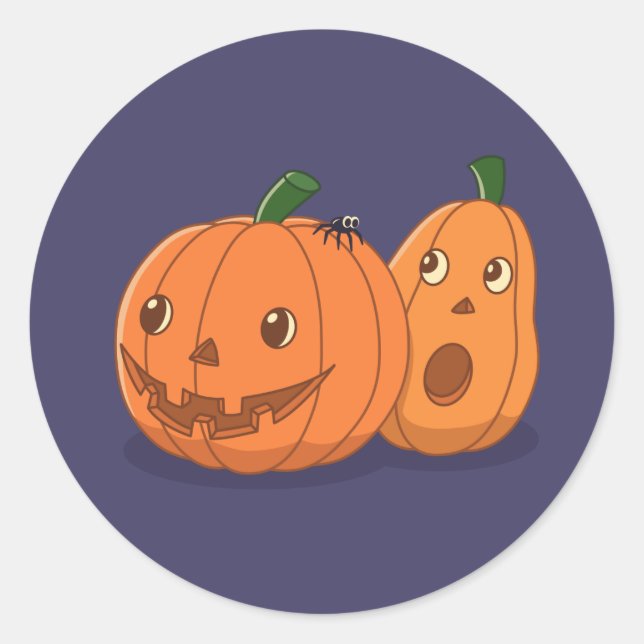 Halloween Pumpkins Pair on Purple Classic Round Sticker (Front)
