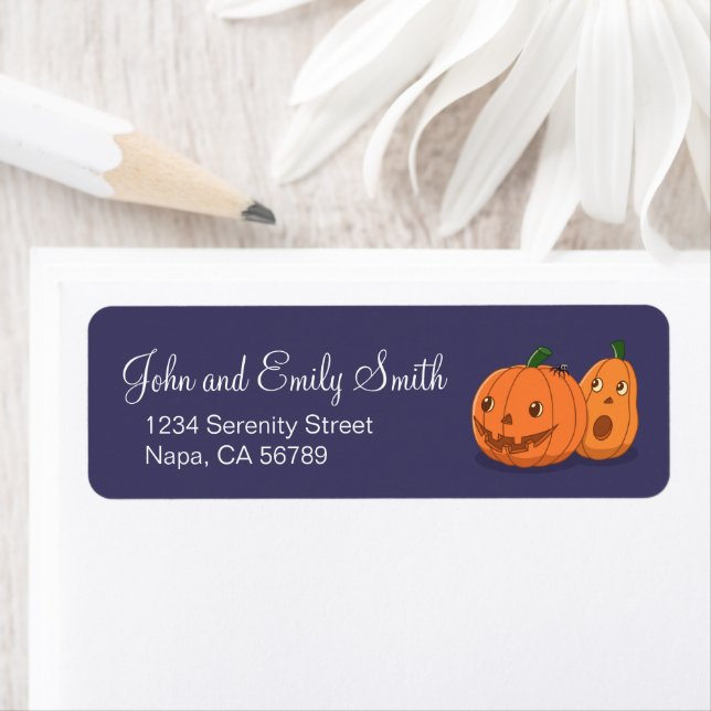 Halloween Pumpkins Pair on Purple Return Address (Insitu)