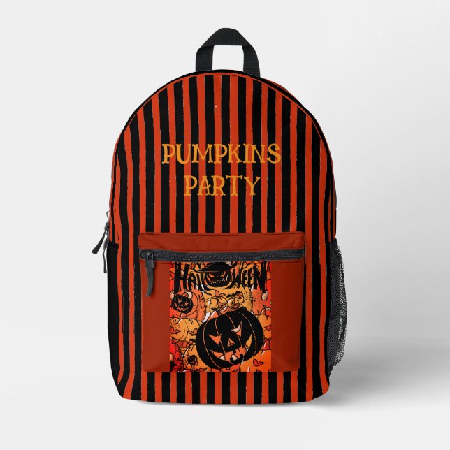 Halloween, Pumpkins Party, Scary,Black Peach  Printed Backpack (Front)