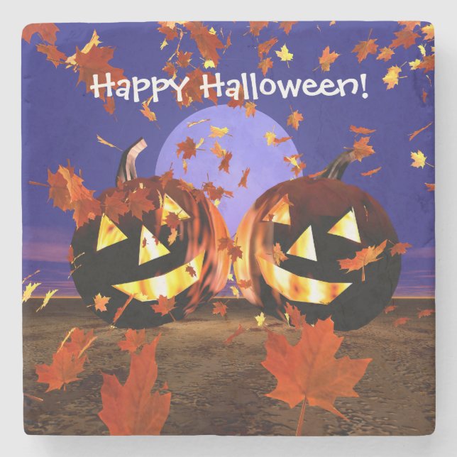 Halloween Pumpkins Playing Stone Coaster (Front)