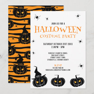 Halloween Pumpkins Spiders Orange Party Invitation