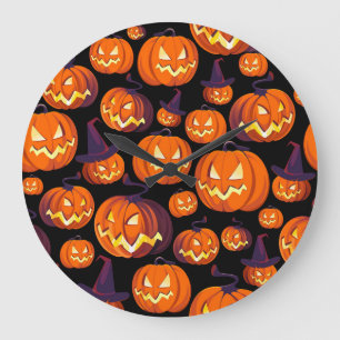 Halloween Pumpkins: Spooky Seamless Pattern. Large Clock