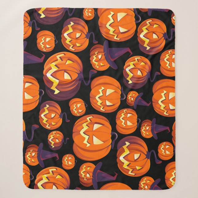 Halloween Pumpkins: Spooky Seamless Pattern. Sherpa Blanket (Front)