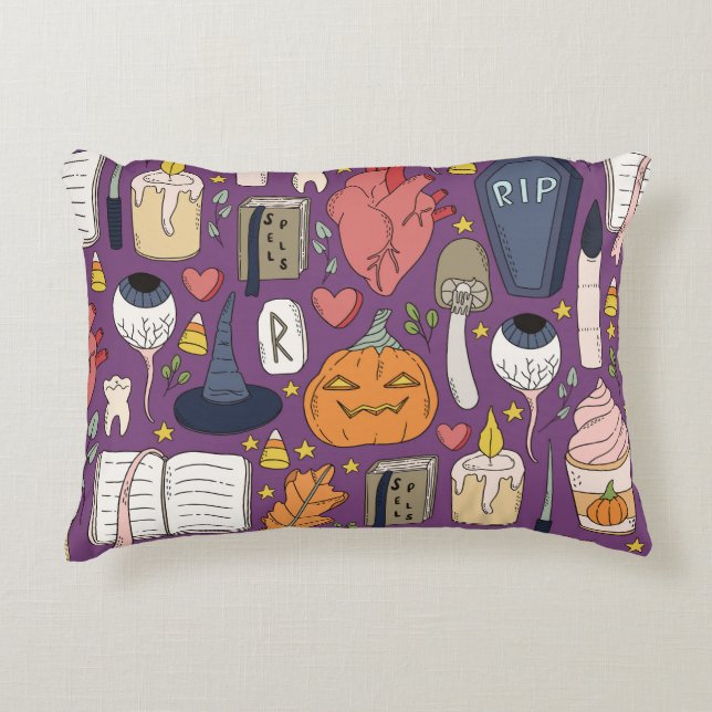 Halloween pumpkins, witchy seamless pattern. accent pillow (Front)