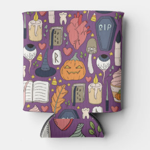 Halloween pumpkins, witchy seamless pattern. can cooler