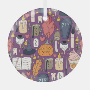 Halloween pumpkins, witchy seamless pattern. glass ornament