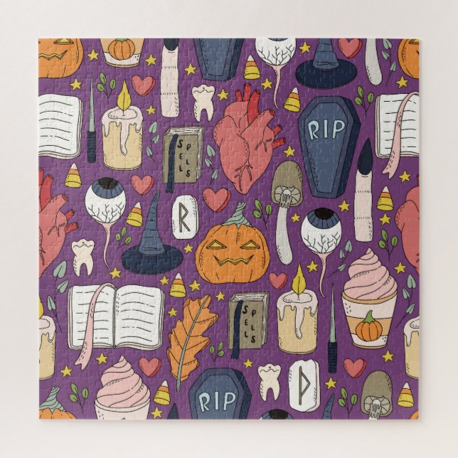 Halloween pumpkins, witchy seamless pattern. jigsaw puzzle (Vertical)