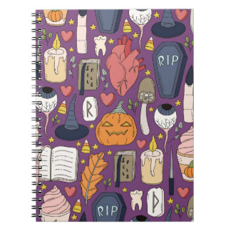 Halloween pumpkins, witchy seamless pattern. notebook