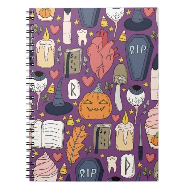 Halloween pumpkins, witchy seamless pattern. notebook (Front)