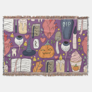 Halloween pumpkins, witchy seamless pattern. throw blanket
