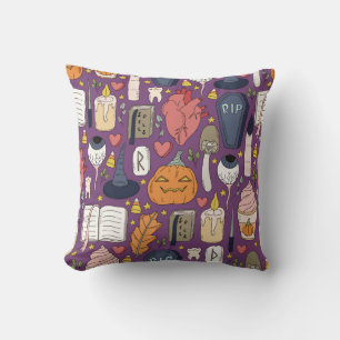 Halloween pumpkins, witchy seamless pattern. throw pillow