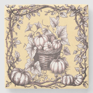 Halloween Pumpkins with Autumn Leaves Stone Coaster