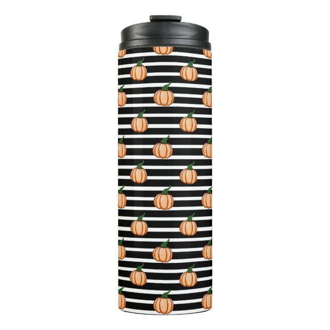 Halloween Pumpkins With Stripes, Thanksgiving Thermal Tumbler (Front)