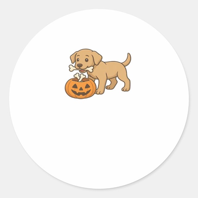 Halloween Pup with Bones and Pumpkin Pal Classic T Classic Round Sticker (Front)