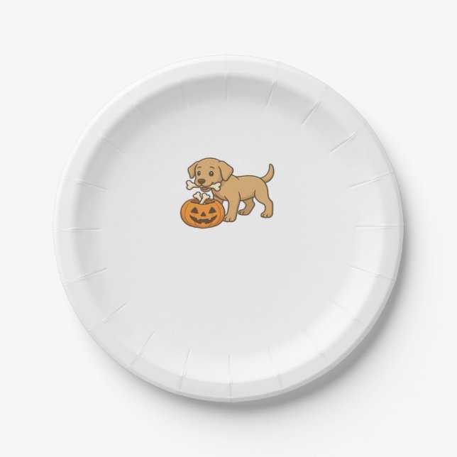 Halloween Pup with Bones and Pumpkin Pal Classic T Paper Plate (Front)