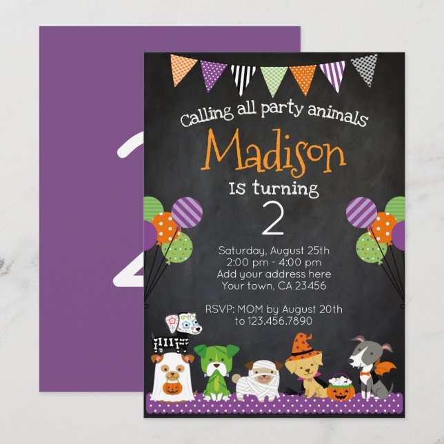 Halloween Puppies Birthday Invitation (Front/Back)