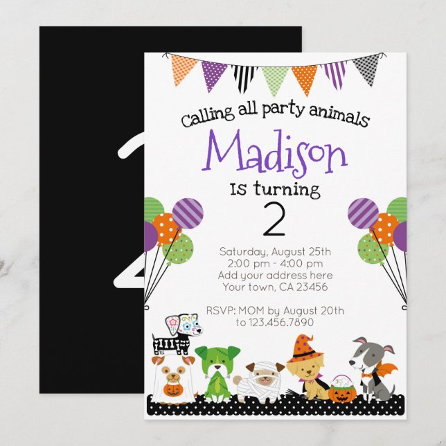 Halloween Puppies Birthday Invitation (Front/Back)