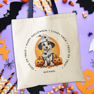 Halloween Puppy Dog Personalized Trick Or Treat Tote Bag