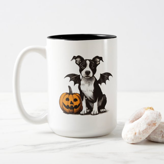 Halloween Puppy Two-Tone Coffee Mug (With Donut)