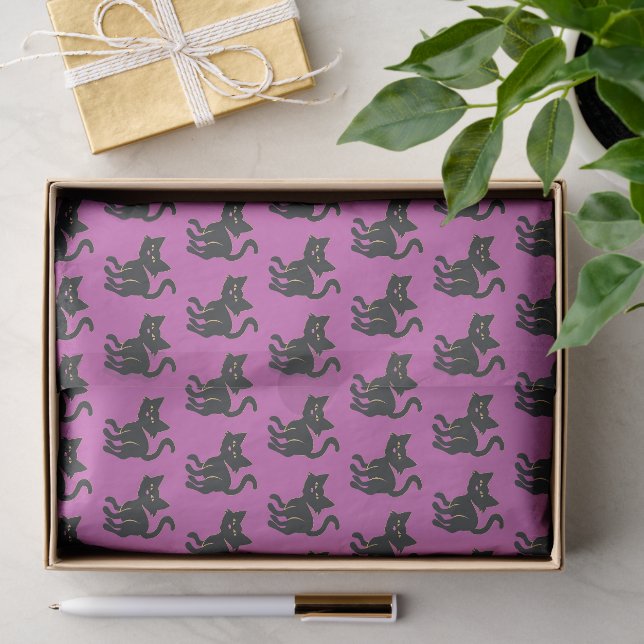 Halloween Purple and Cute Black Cat Pattern Tissue Paper (Gift)