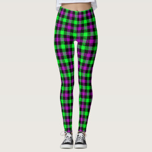 Halloween Purple and Neon Green Tartan Leggings