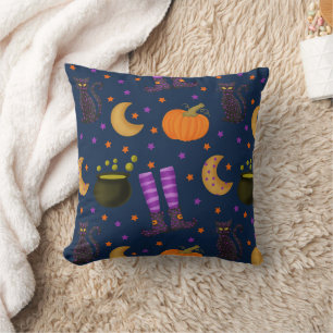 Halloween Purple and Orange Patterned Throw Pillow