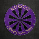 Halloween Purple Black Custom Metal Cage Game Room Dartboard<br><div class="desc">Create your own custom, personalized, fun, cool, stylish, halloween purple and black colour, regulation size (18"diameter, 1"h) aluminum frame metal cage dart board. Comes with 6 brass darts (3 American flag dart flights and 3 UK dart flights). You may mount it anywhere – above your wastebasket at work or on...</div>